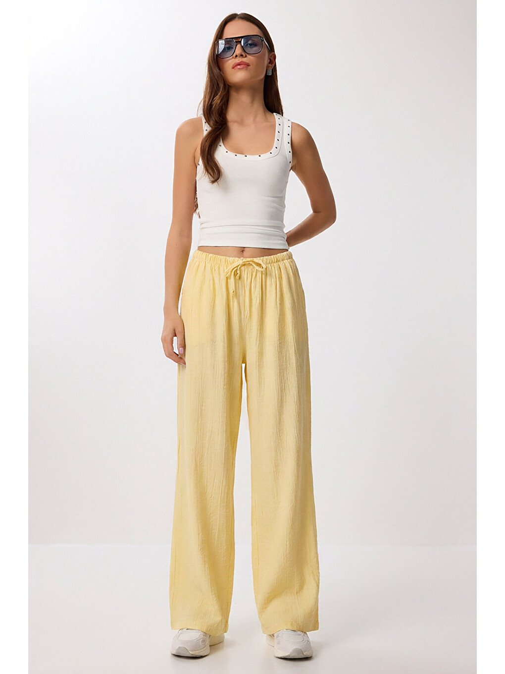 Sarı Cepli Geniş Paça Yazlık Pantolon SARI LUB0343