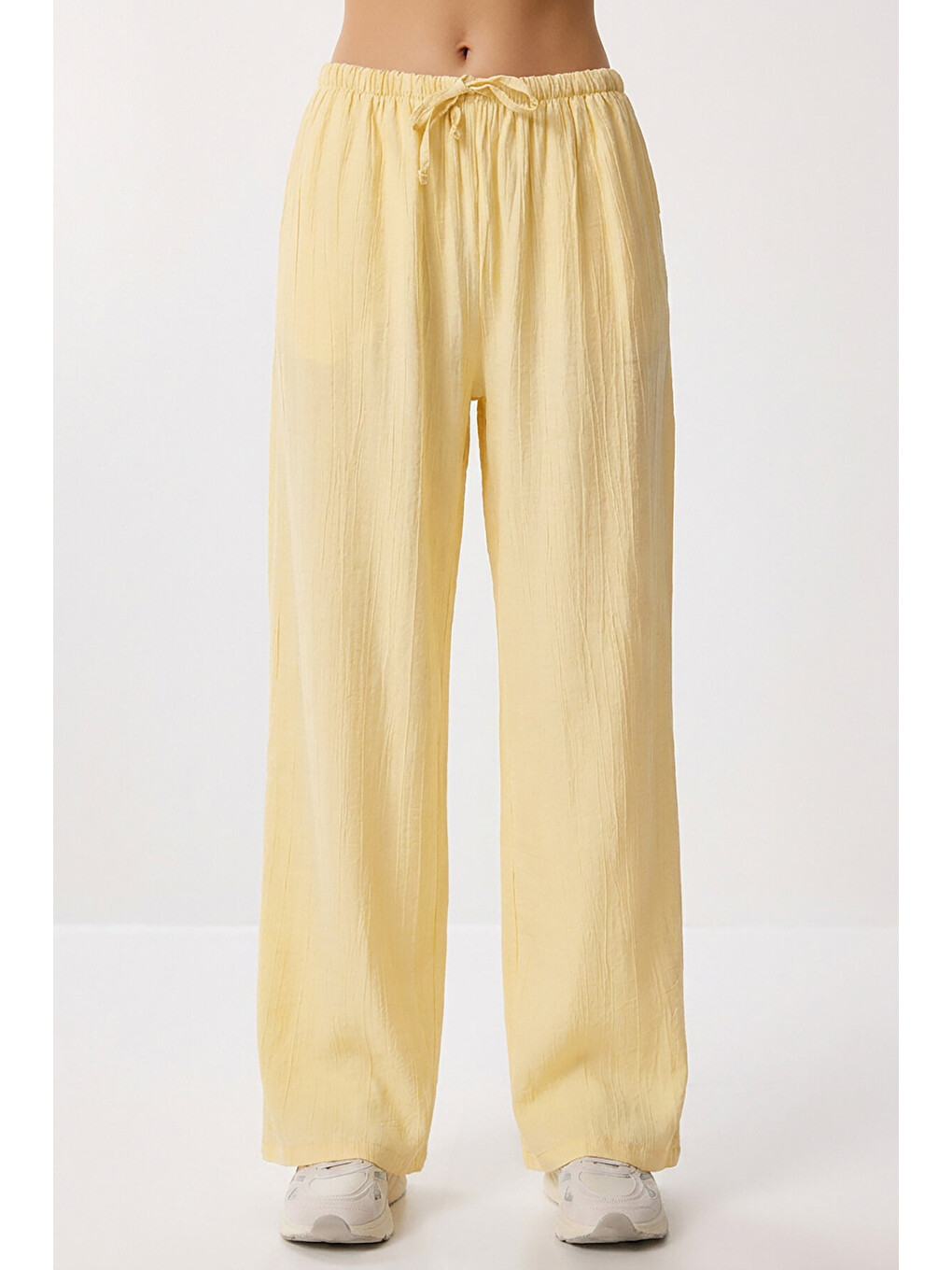 Sarı Cepli Geniş Paça Yazlık Pantolon SARI LUB0343-3