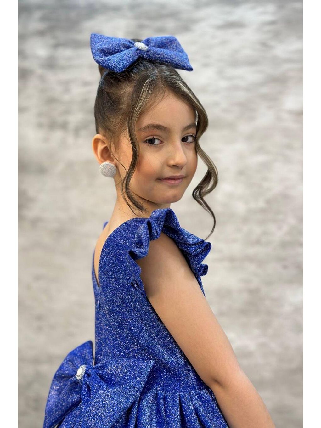 Kız Çocuk Parıldayan Mavi Elbise-2