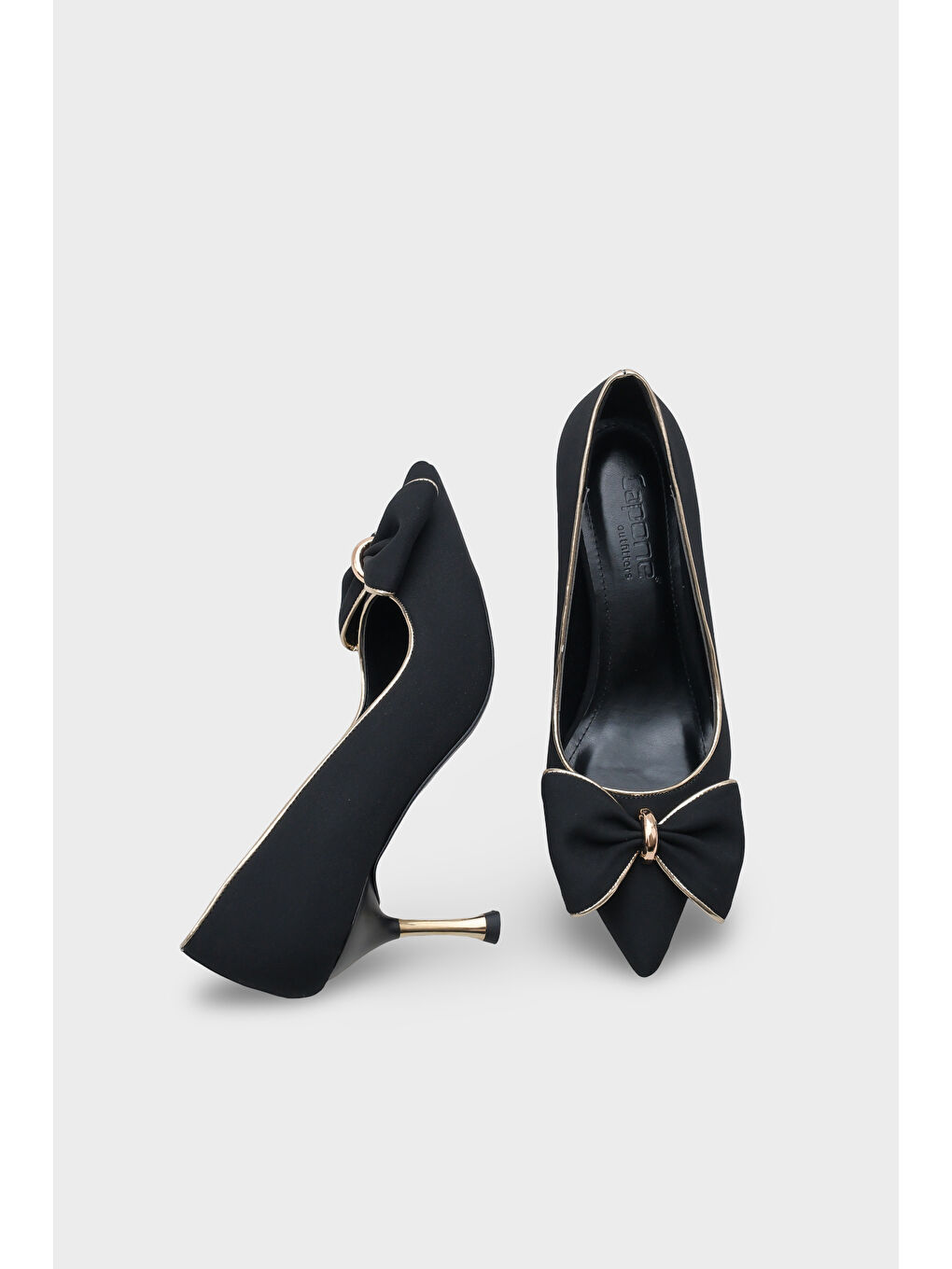 Siyah Marigold Metal Orta Boy Topuklu Fiyonklu Saten Kadın Ayakkabı-4