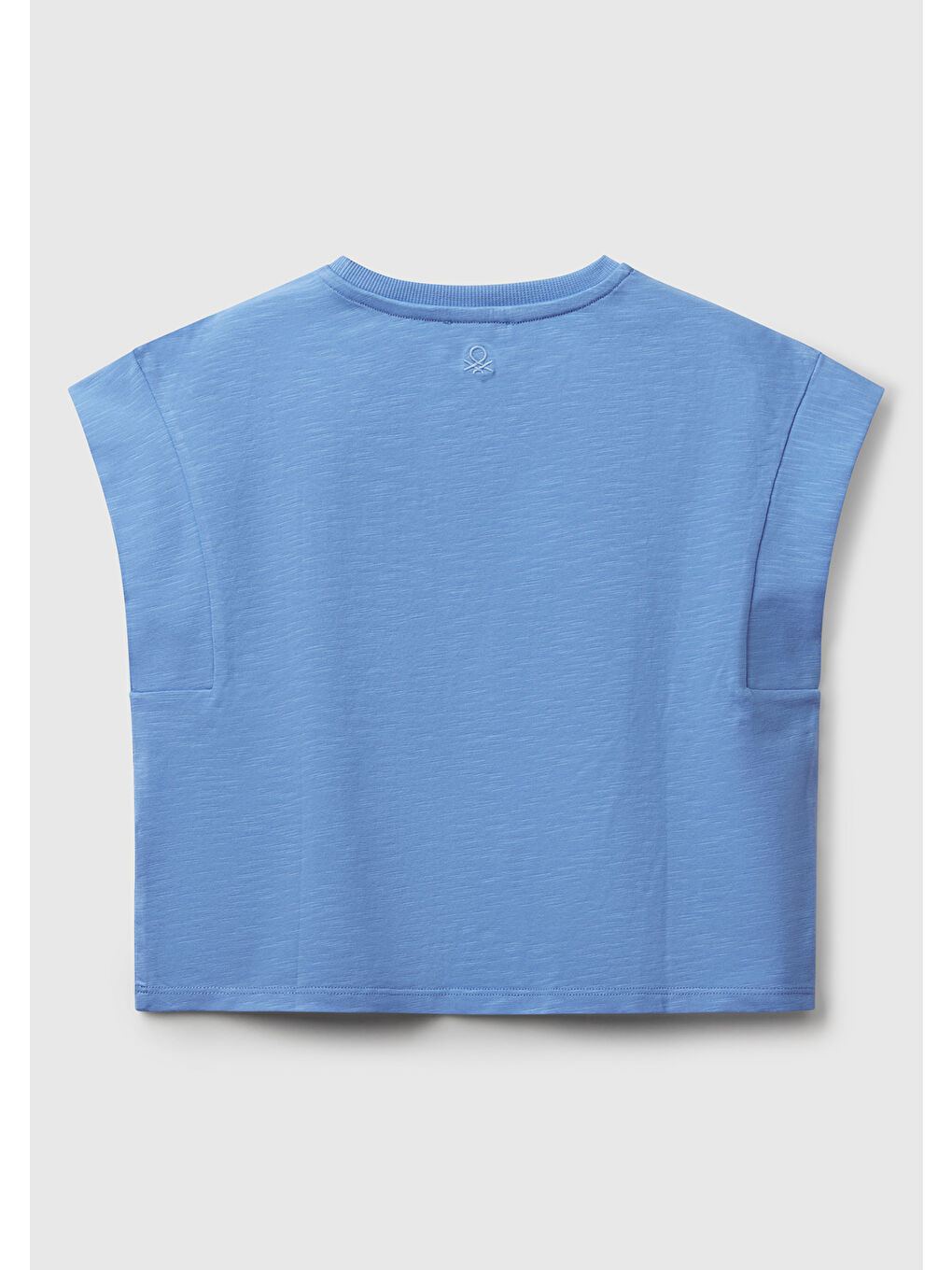 Kız Çocuk Mavi Önü Makrome İşlemeli Arkası Logo Baskılı T-Shirt-1