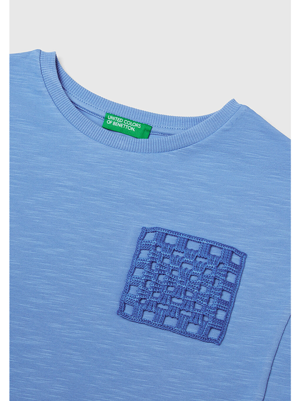 Kız Çocuk Mavi Önü Makrome İşlemeli Arkası Logo Baskılı T-Shirt-2