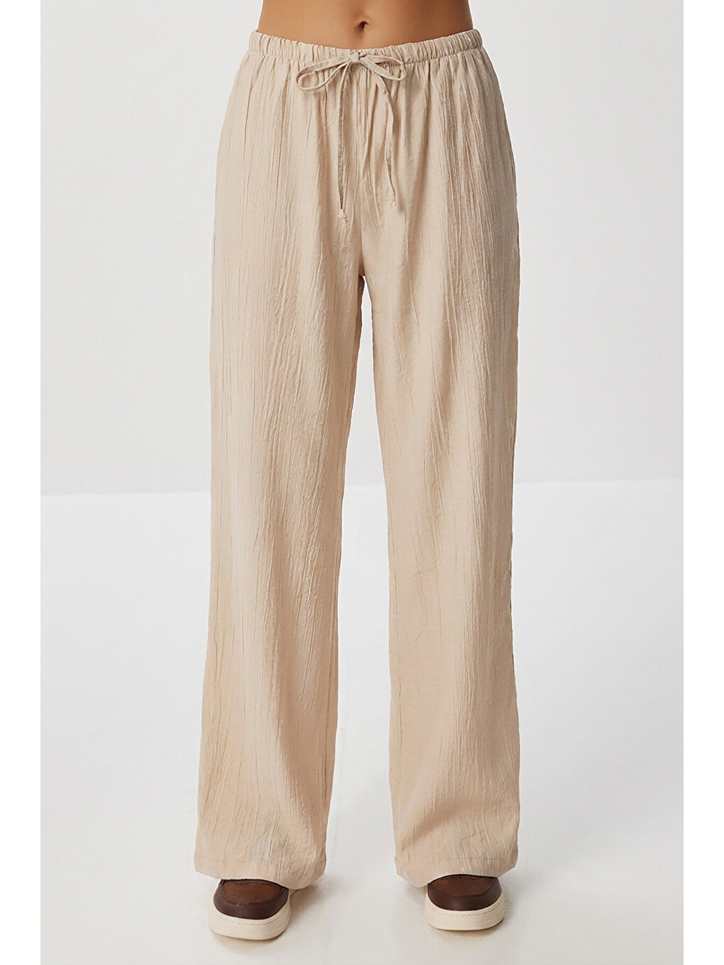 Bej Cepli Geniş Paça Yazlık Pantolon TAŞ LUB0343-2