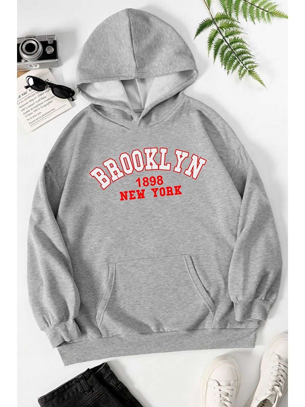 uyguntarz Gri Unisex Brooklyn Baskılı Sweatshirt