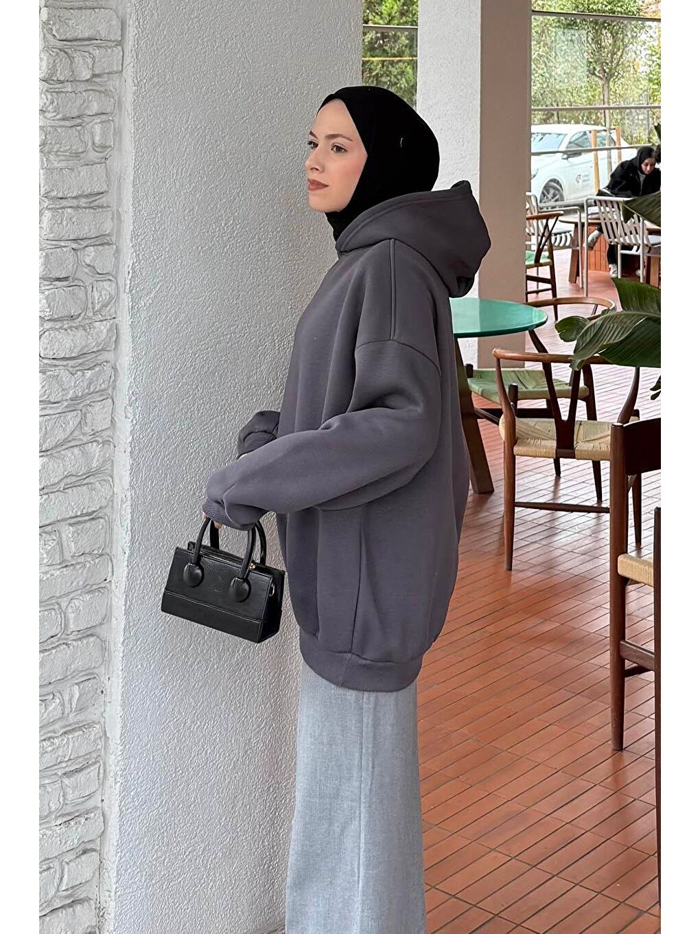 Kapüşonlu Salaş Sweatshirt Antrasit-1