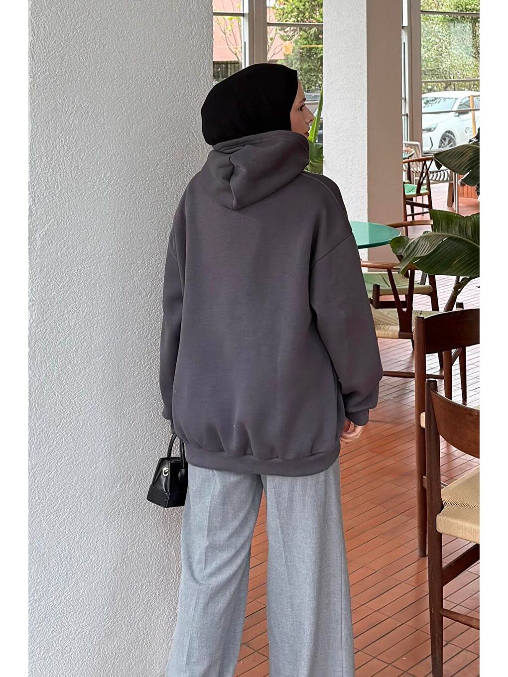 Kapüşonlu Salaş Sweatshirt Antrasit-3