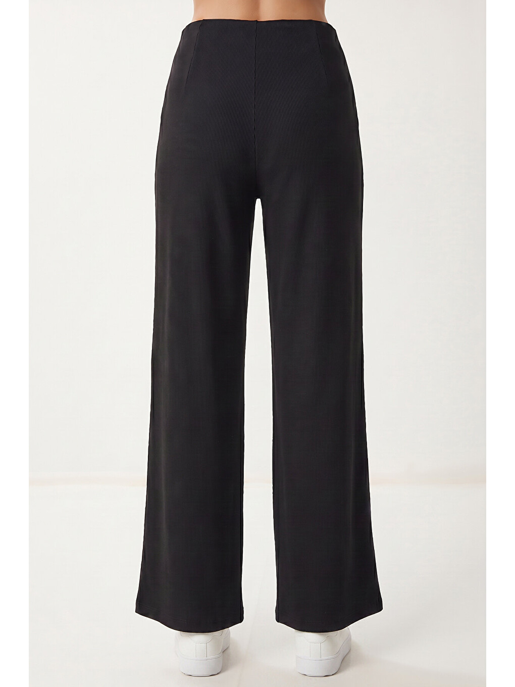 Siyah Geniş Paça Fitilli Modal Pantolon SİYAH LUB0348-3