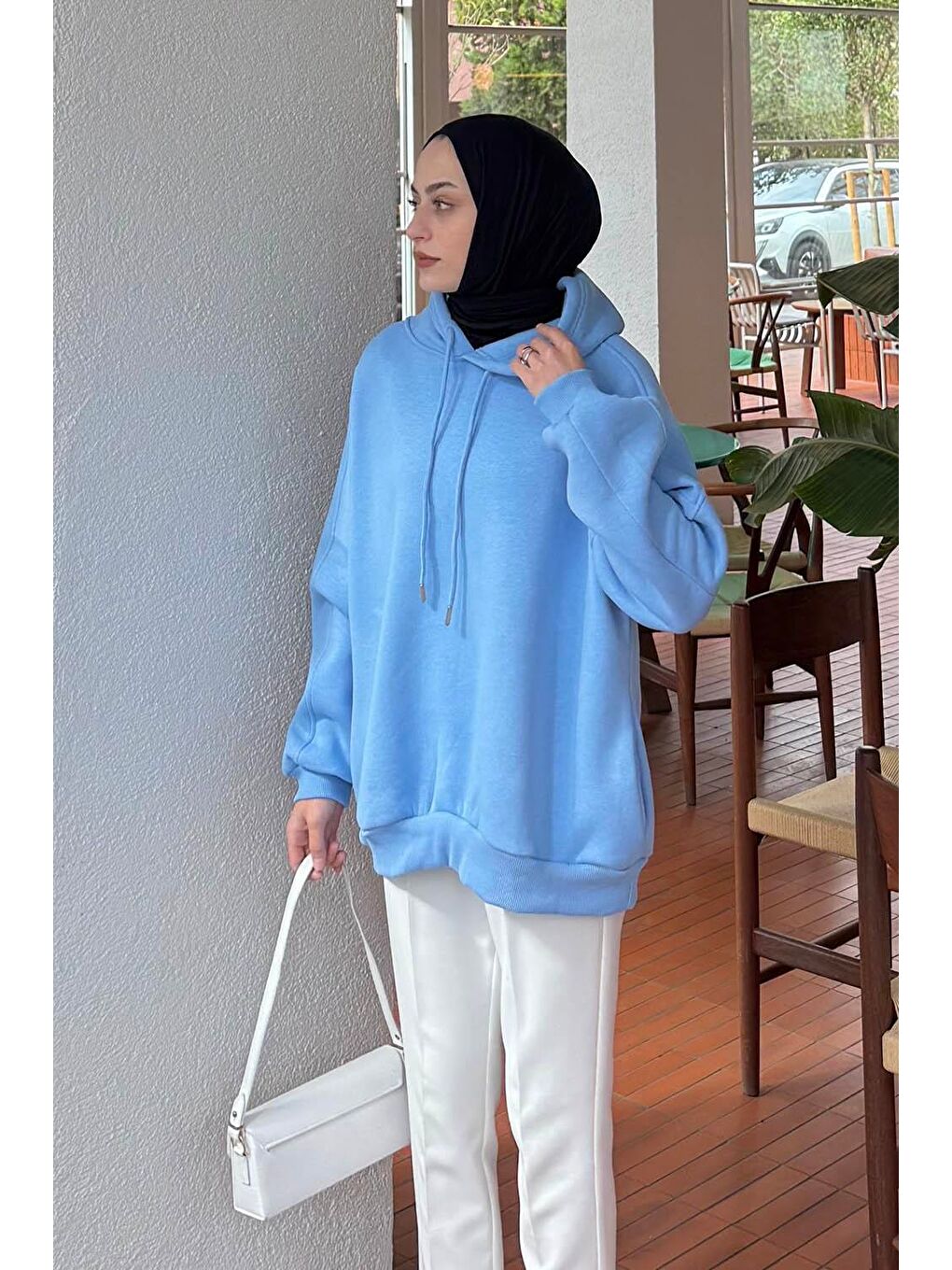Kapüşonlu Oversize Yan Cepli Sweat Bebe Mavisi-1