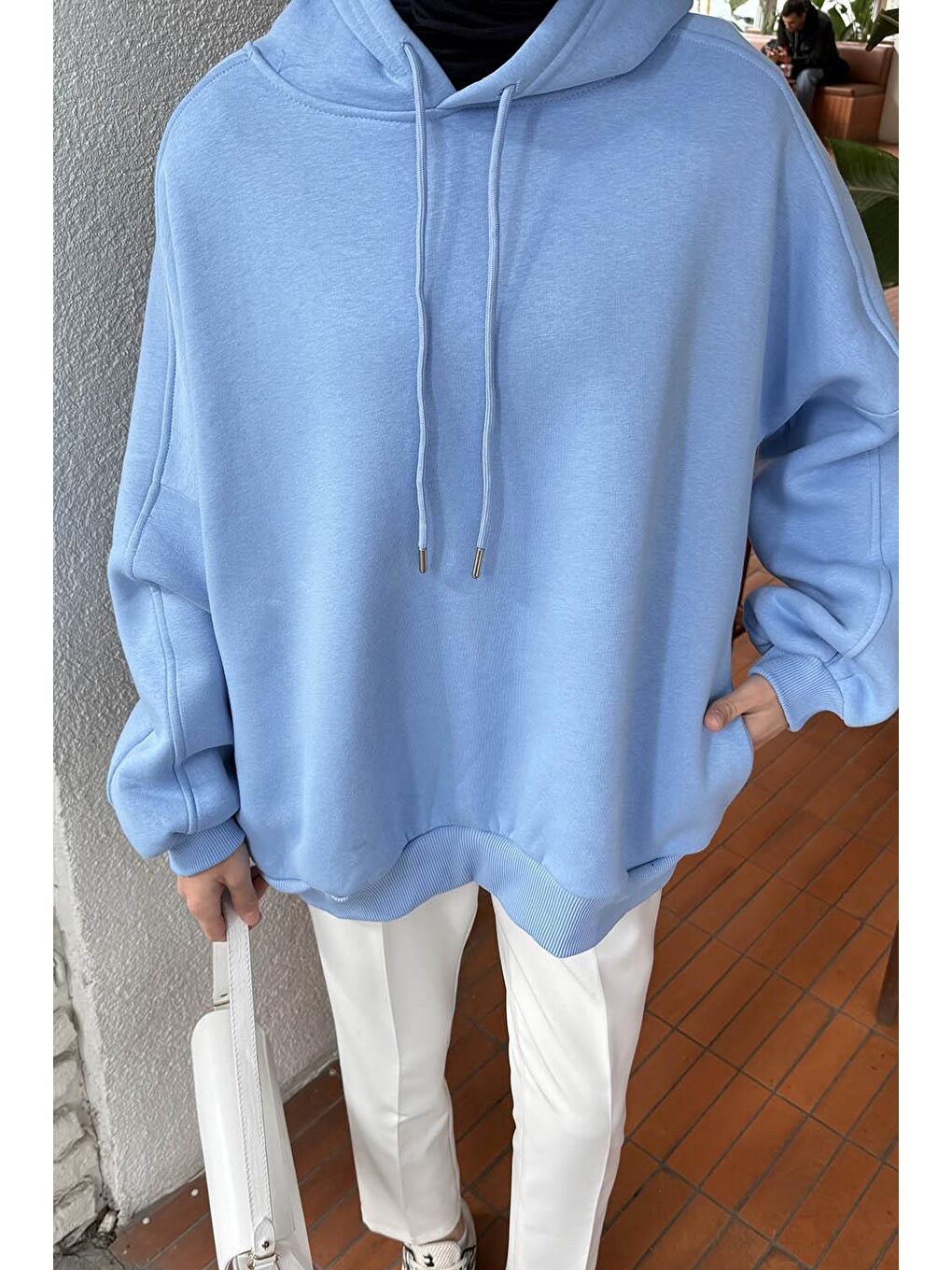 Kapüşonlu Oversize Yan Cepli Sweat Bebe Mavisi-2