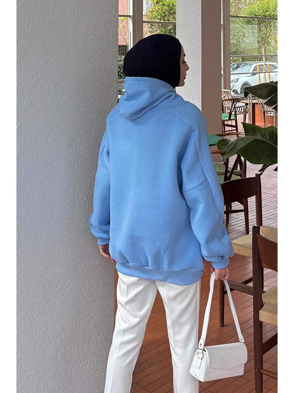 Kapüşonlu Oversize Yan Cepli Sweat Bebe Mavisi-3