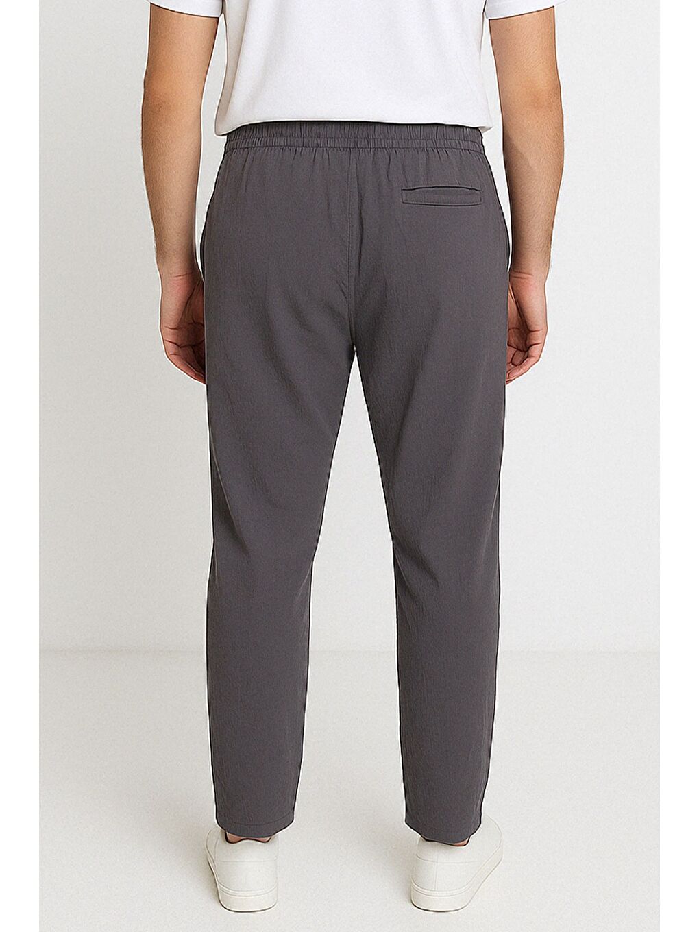 Antrasit Duble Paça Kendinden Desenli Bel Bağlamalı Erkek Pantolon-1