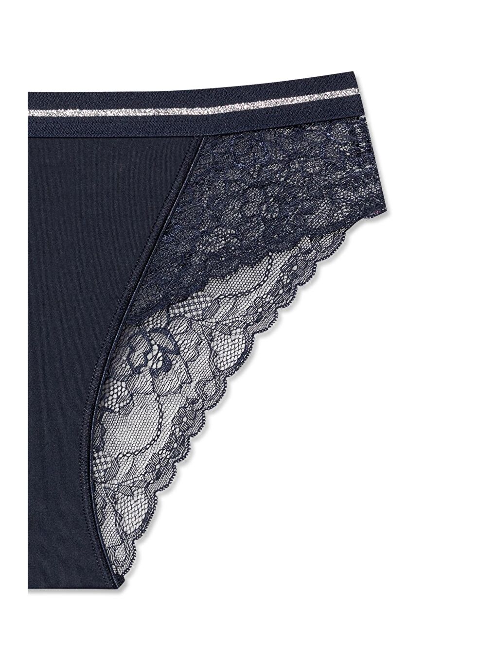 Lacivert İnterlok Kumaş Dantel Detaylı Yüksek Bel Kadın Külot-2