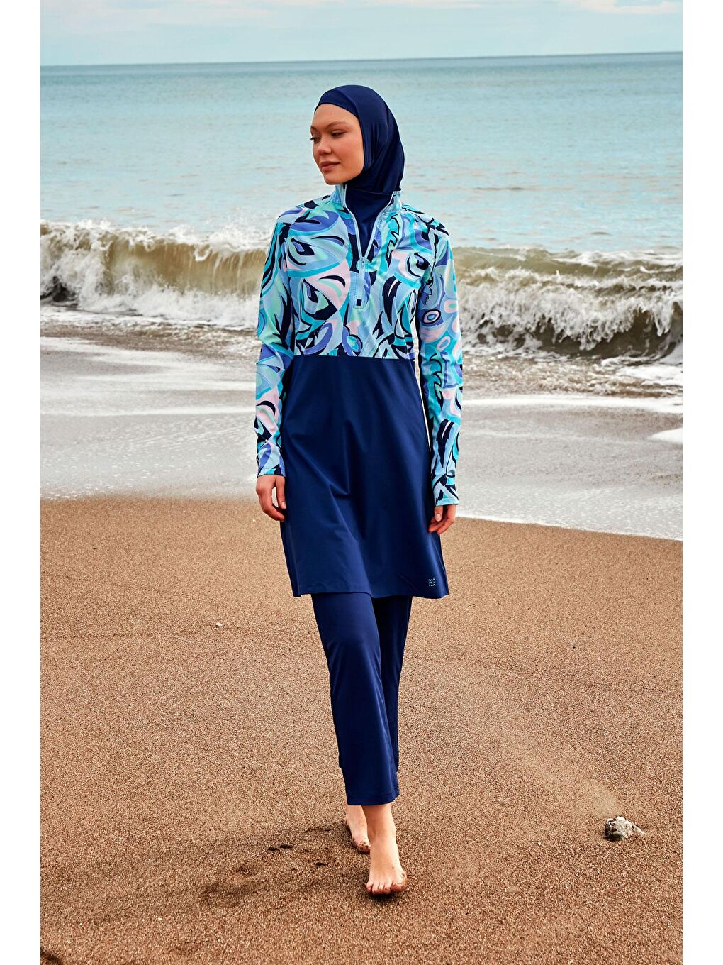 Paraşüt Lacivert Tam Kapalı Tesettür Mayo M2498