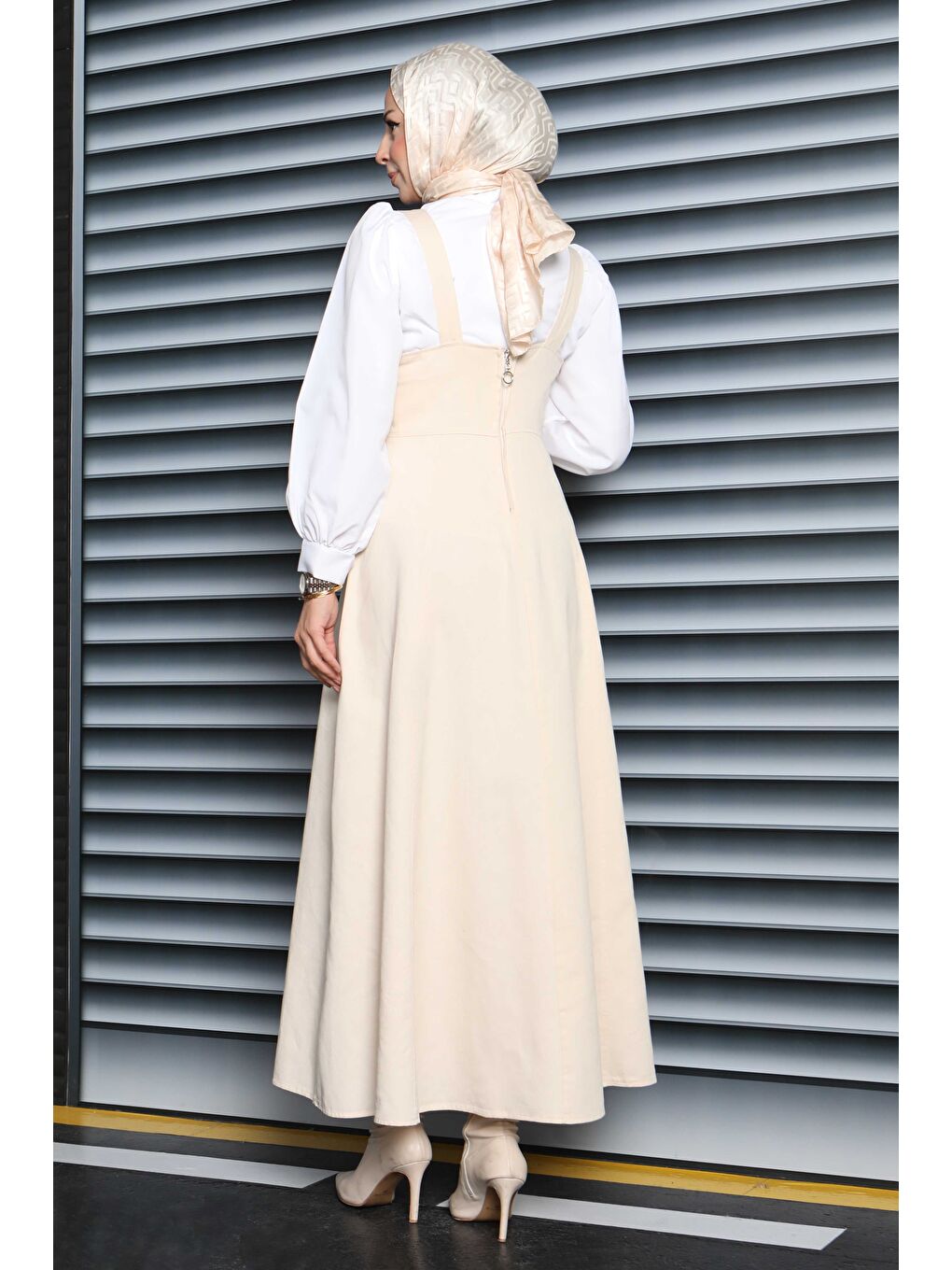 Ekru Askılı Gabardin Salopet Krem - 27832-KREM-3