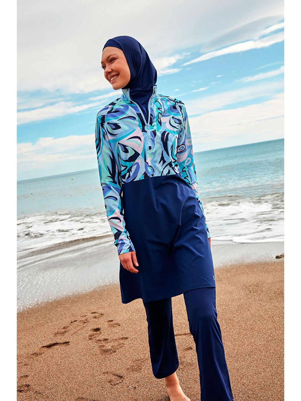 Paraşüt Lacivert Tam Kapalı Tesettür Mayo M2498-1