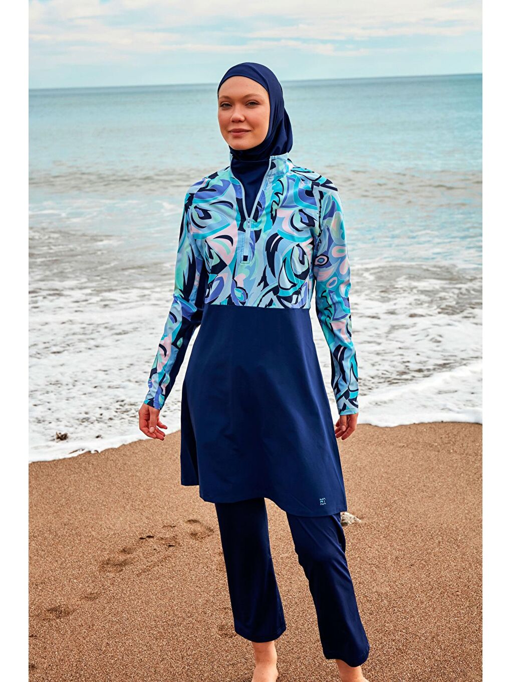 Paraşüt Lacivert Tam Kapalı Tesettür Mayo M2498-3