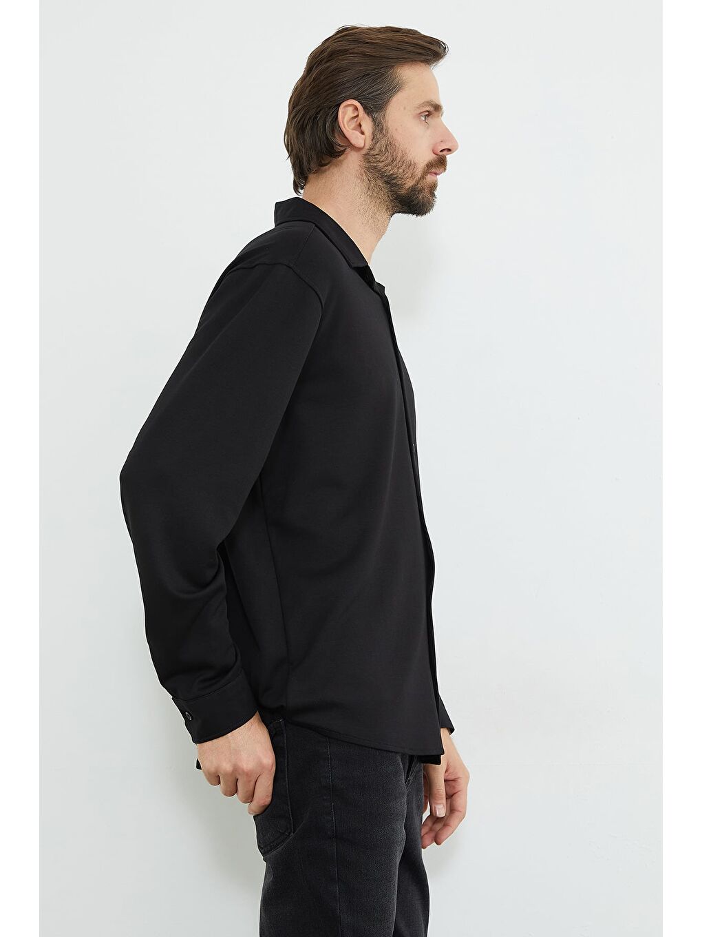 Siyah Basic Uzun Kol Modal Gömlek-4