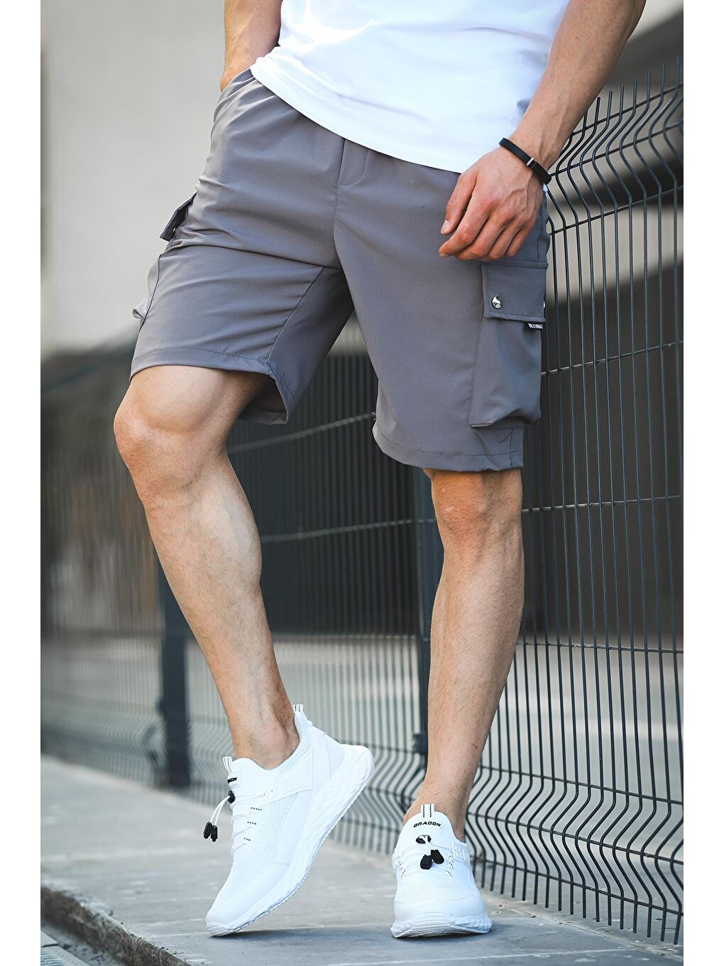 Antrasit Quar Zımbalı Kort Paraşüt Kumaş Kargo Cep Erkek Şort-1
