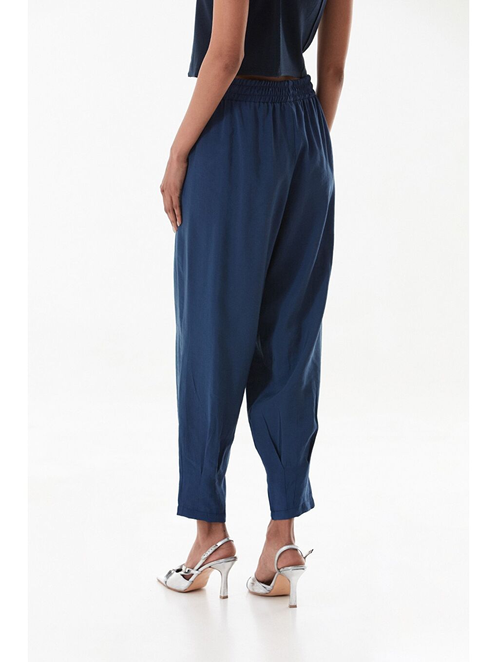 Lacivert Beli Lastikli Cepli Şalvar Pantolon-3