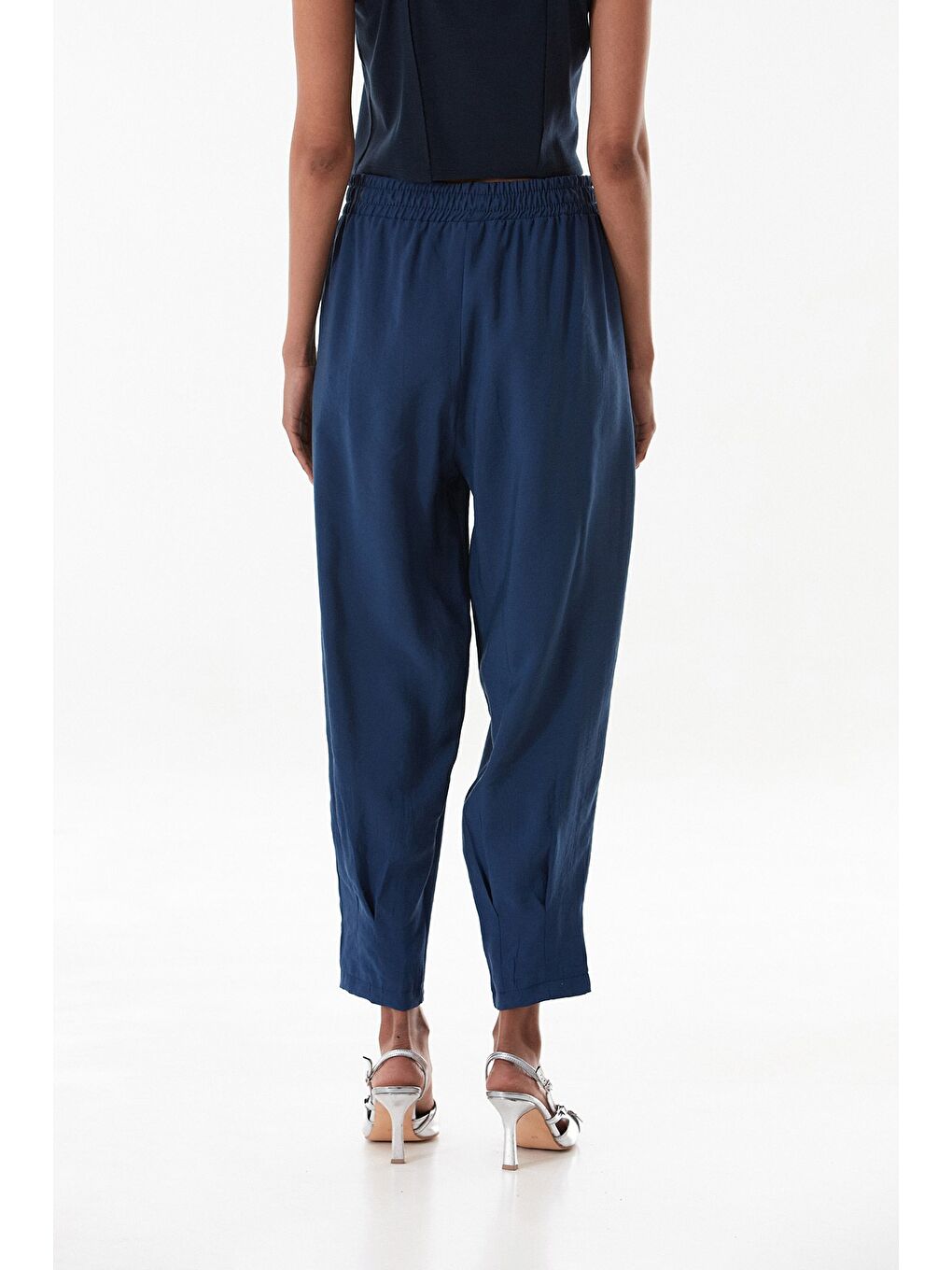 Lacivert Beli Lastikli Cepli Şalvar Pantolon-4