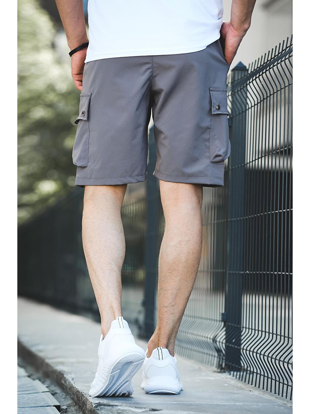 Antrasit Quar Zımbalı Kort Paraşüt Kumaş Kargo Cep Erkek Şort-3