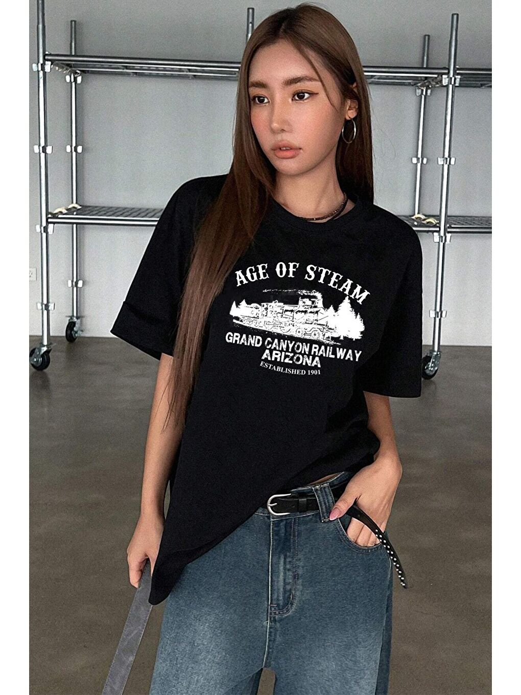 uyguntarz Siyah Unisex Age Of Steam Baskılı Tasarım Tshirt