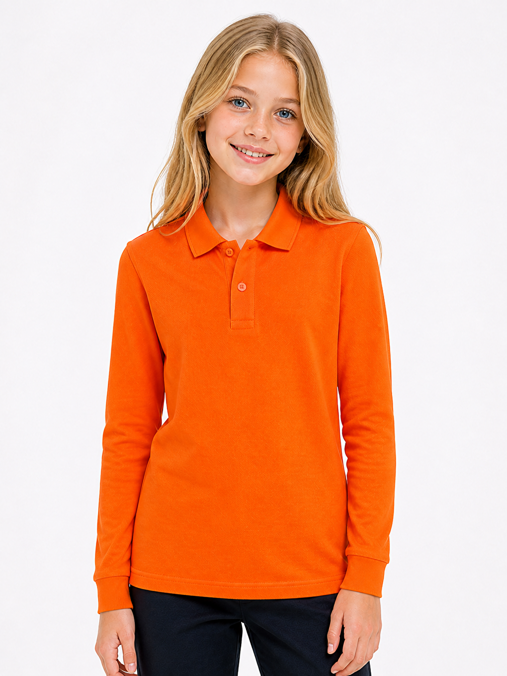 Turuncu Kids Polo Yaka Basic Uzun Kollu Unisex Kız Çocuk Tişört