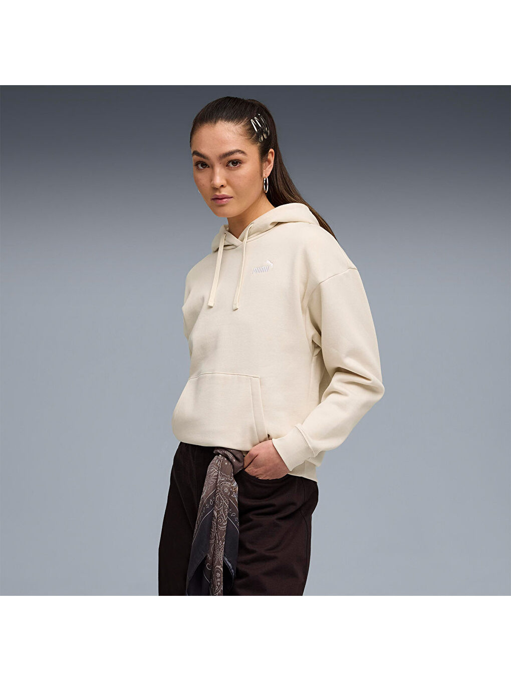 Essentials Small No.1 Logo Kadın Bej Kapüşonlu Sweatshirt