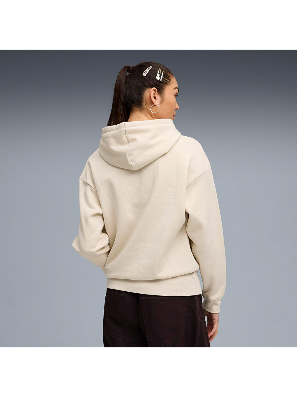 Essentials Small No.1 Logo Kadın Bej Kapüşonlu Sweatshirt-1