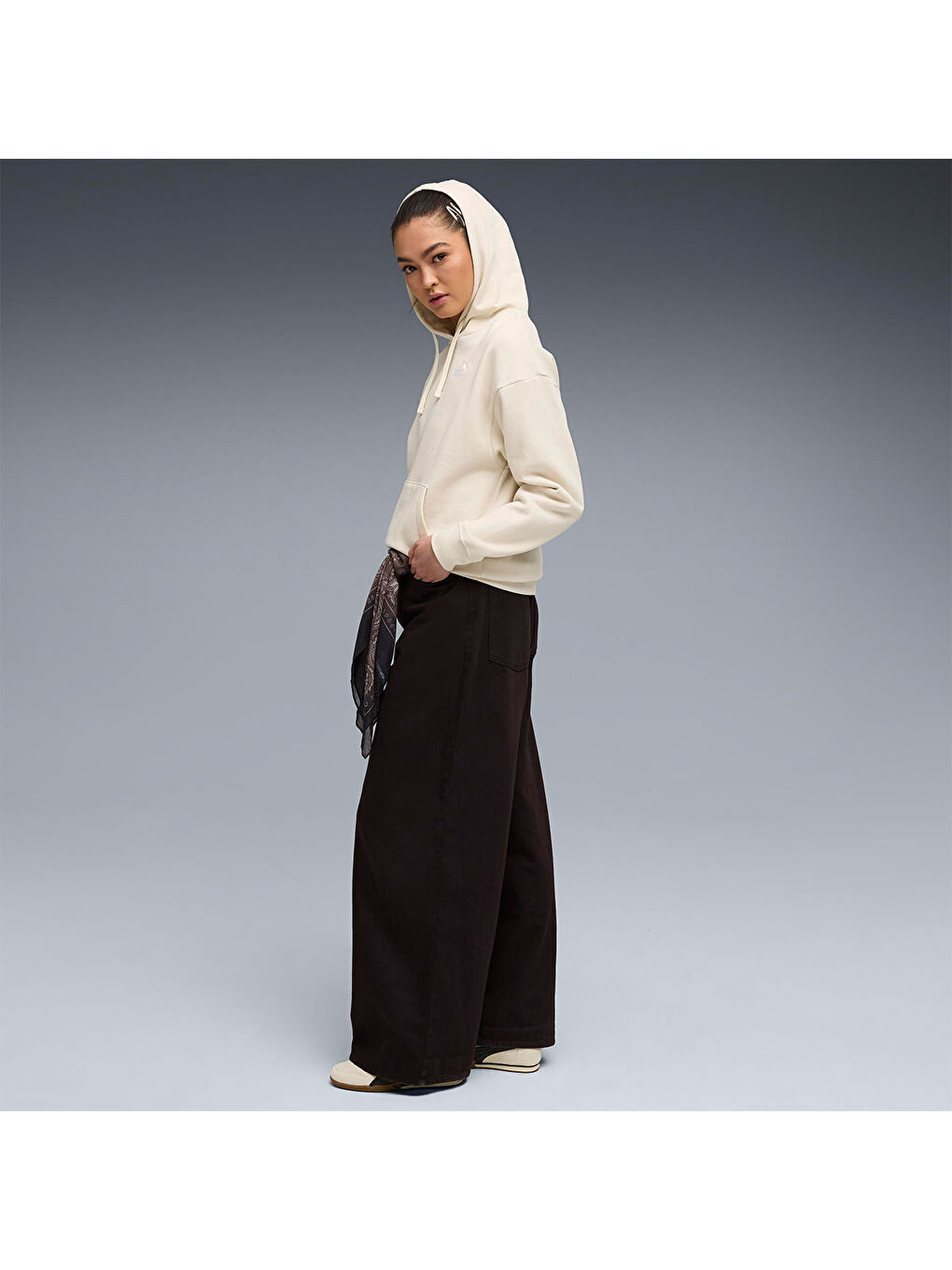 Essentials Small No.1 Logo Kadın Bej Kapüşonlu Sweatshirt-2