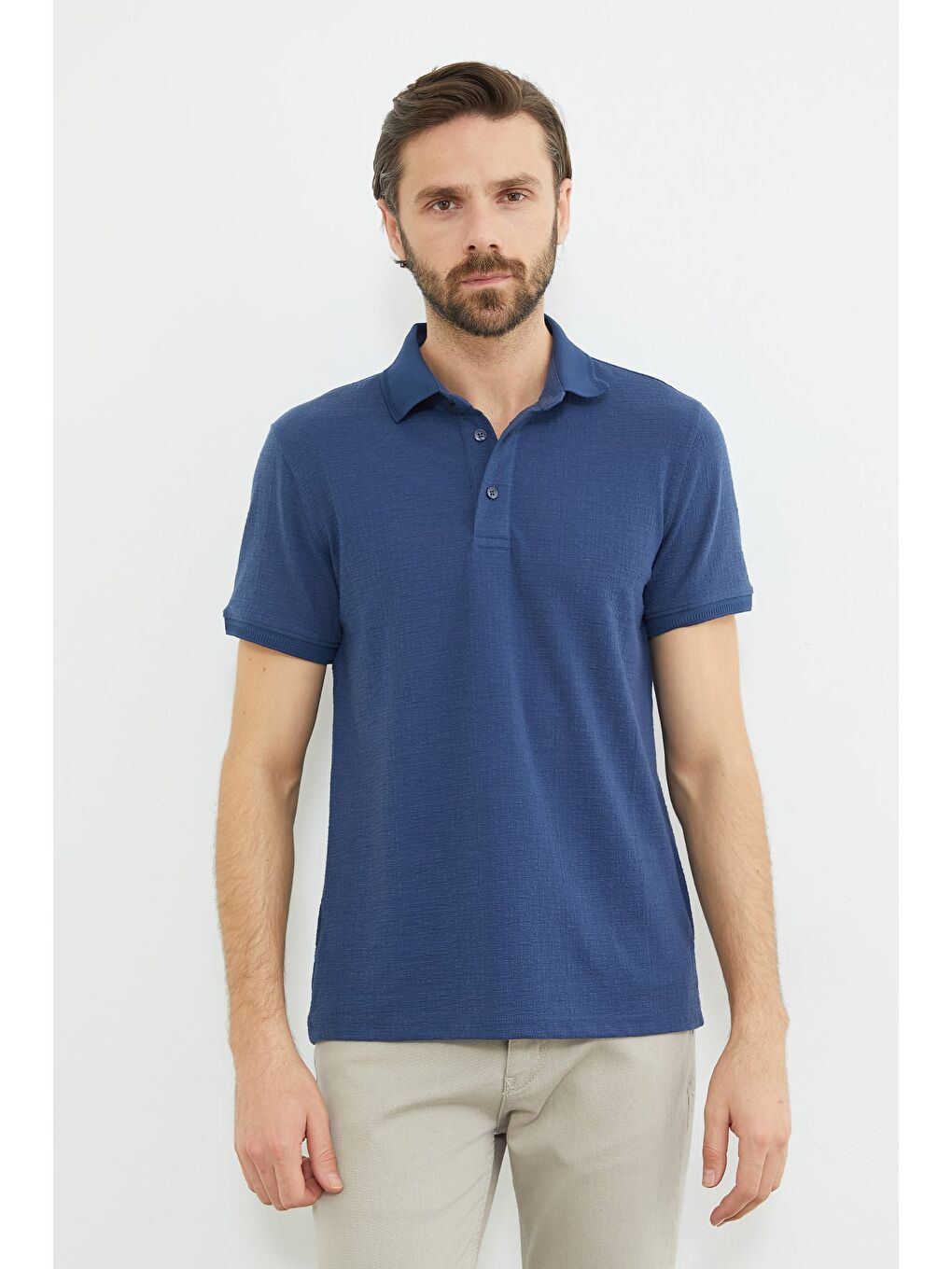 İndigo Desenli Polo Yaka Regular Fit Tişört