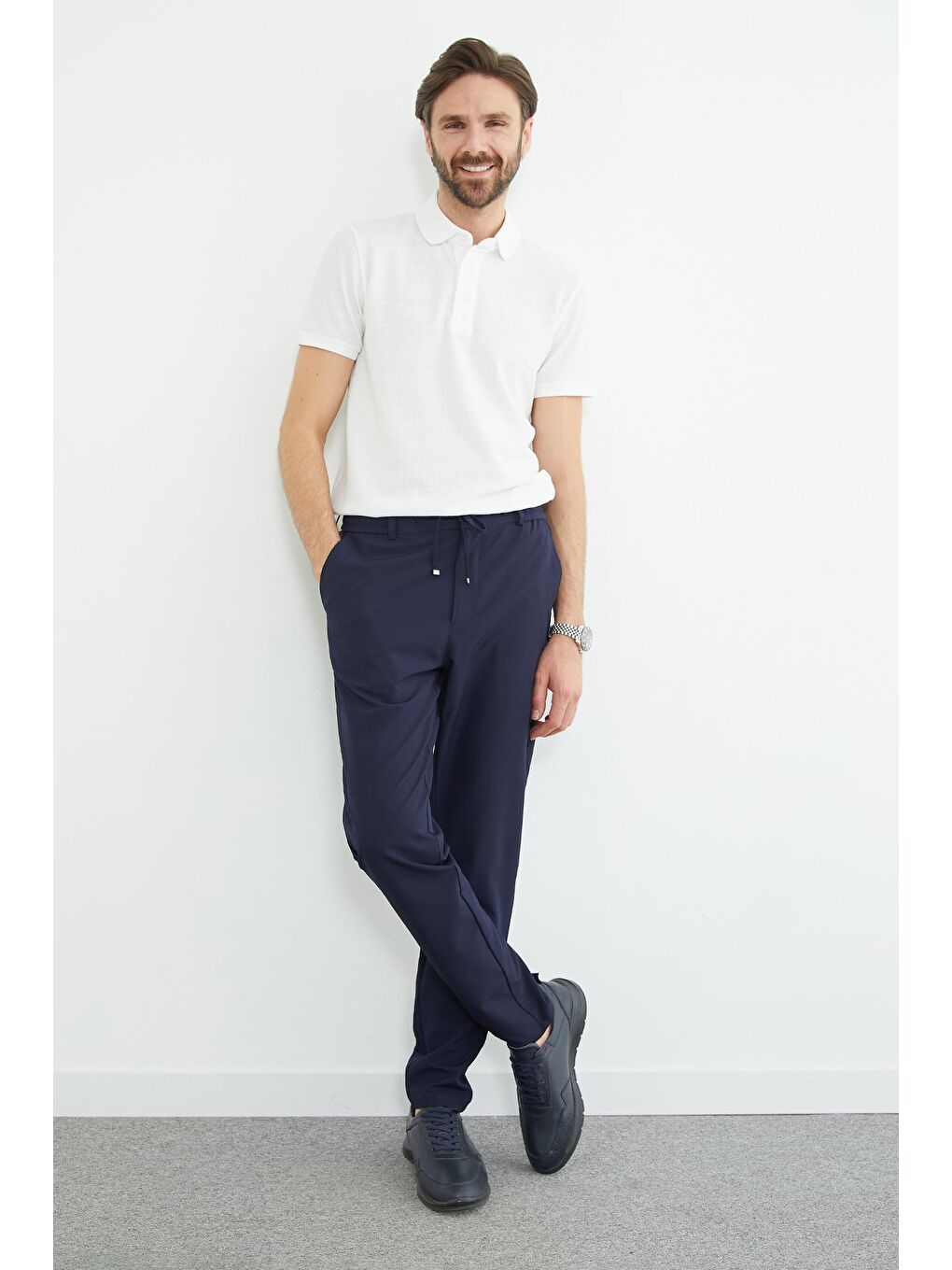 Ekru Desenli Polo Yaka Regular Fit Tişört-2