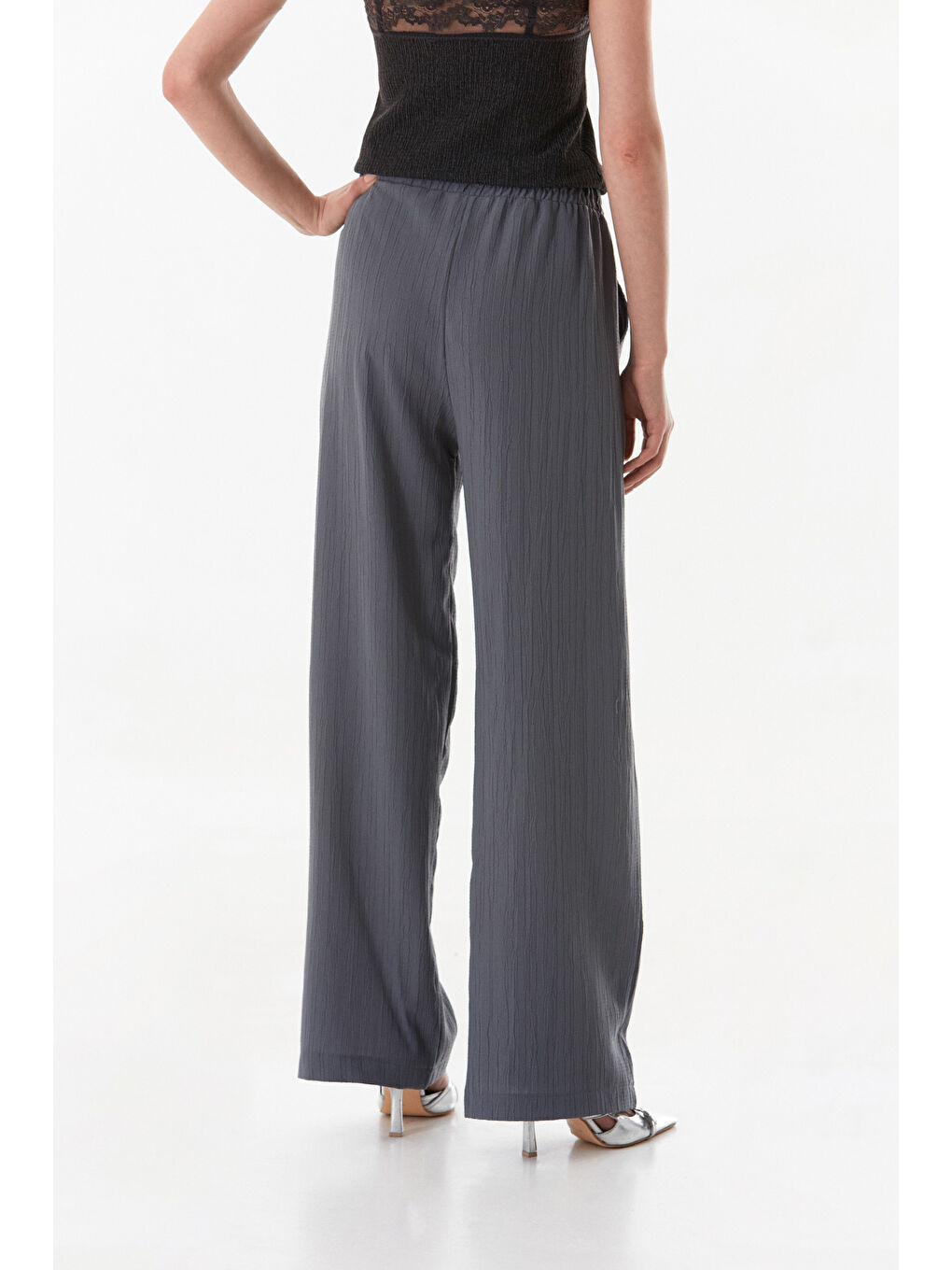 Gri Krep Kumaş Palazzo Pantolon-3