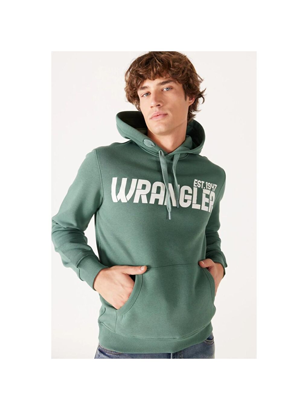 Wrangler Yeşil Erkek Yeşil Kapüşonlu Sweatshirt Hoodie - 1