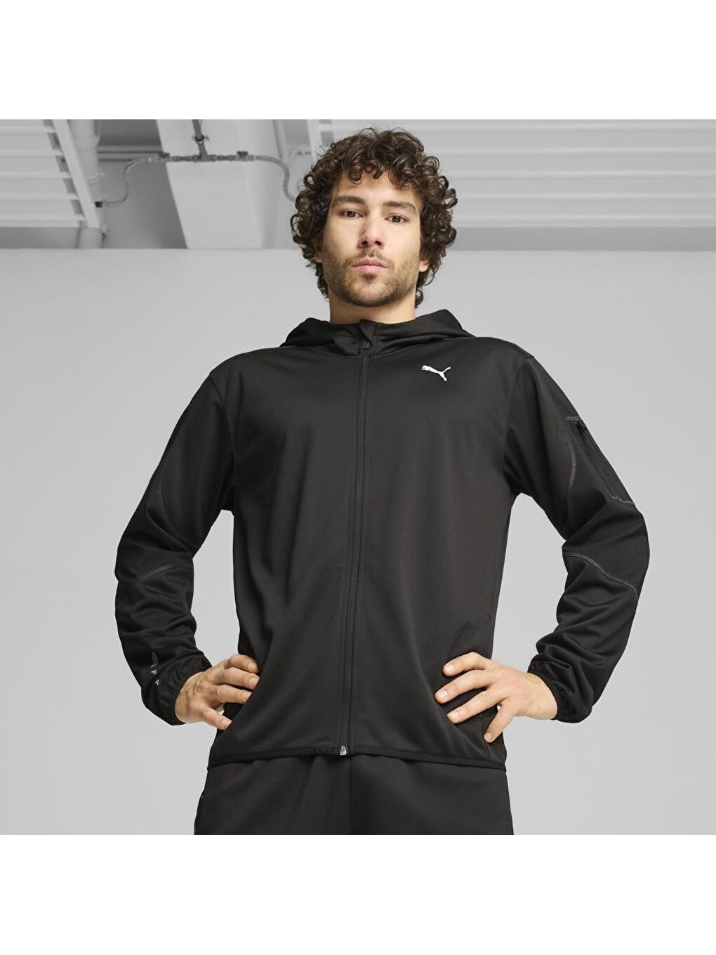 Flex Panelled Erkek Siyah Kapüşonlu Fermuarlı Sweatshirt-2