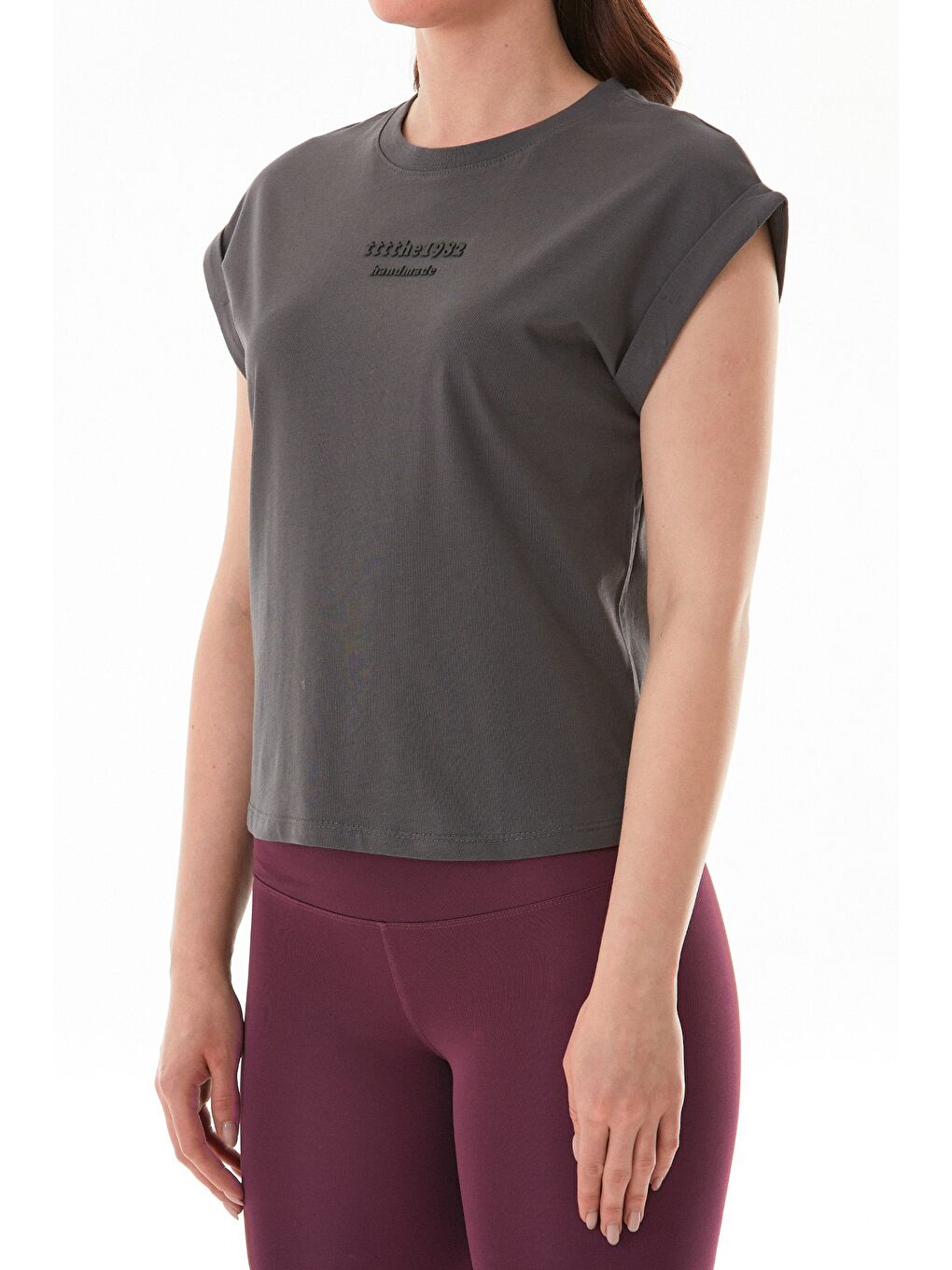 Antrasit Yazı Kabartma Baskılı Japone Kol Tişört-4