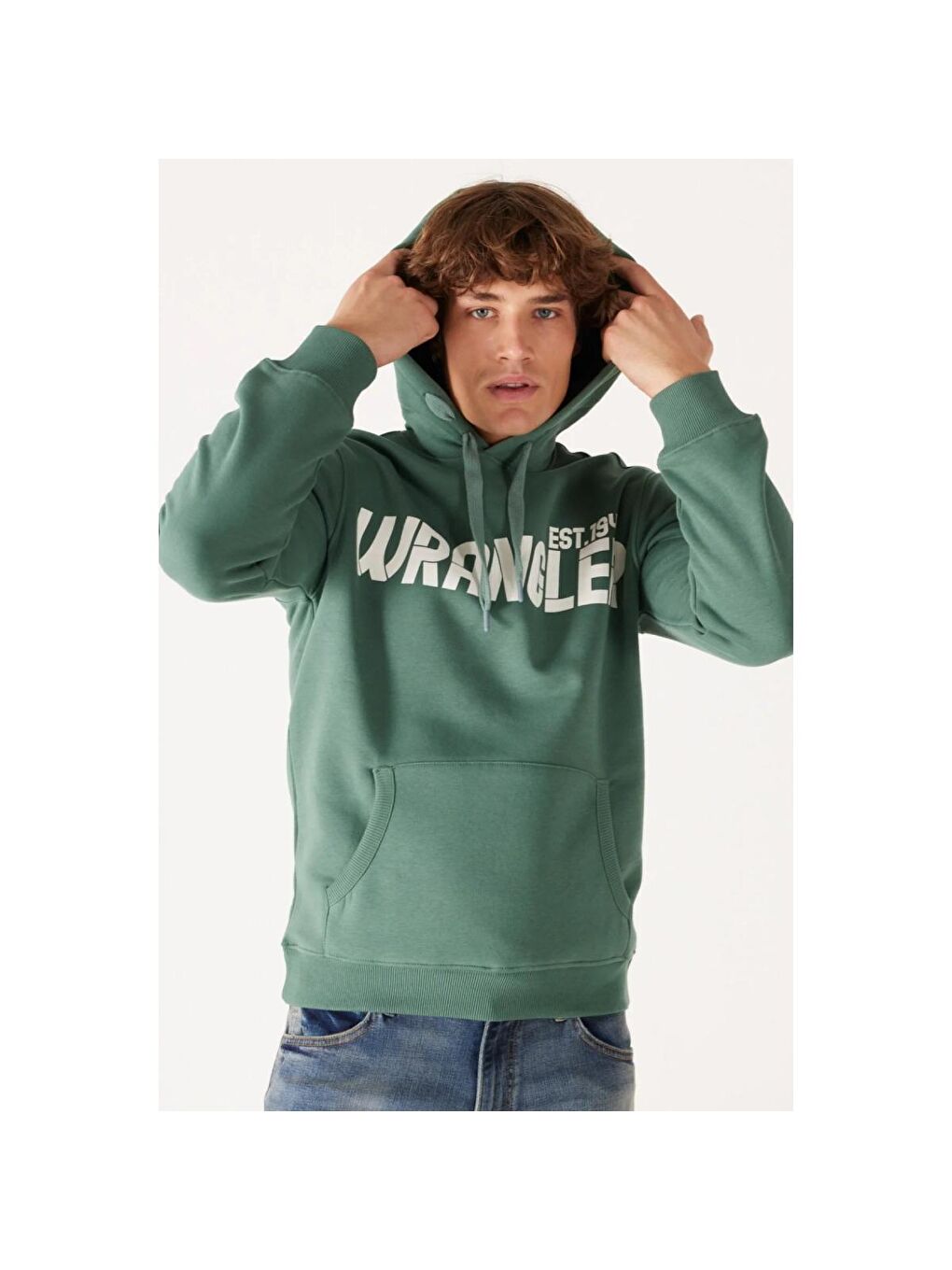 Wrangler Yeşil Erkek Yeşil Kapüşonlu Sweatshirt Hoodie - 2