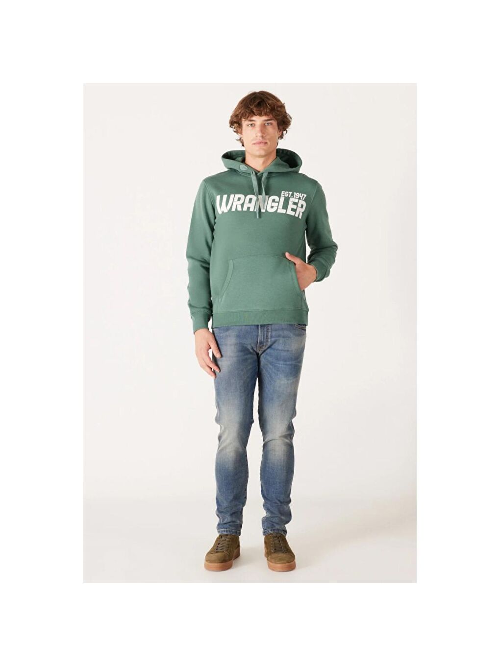 Wrangler Yeşil Erkek Yeşil Kapüşonlu Sweatshirt Hoodie - 3