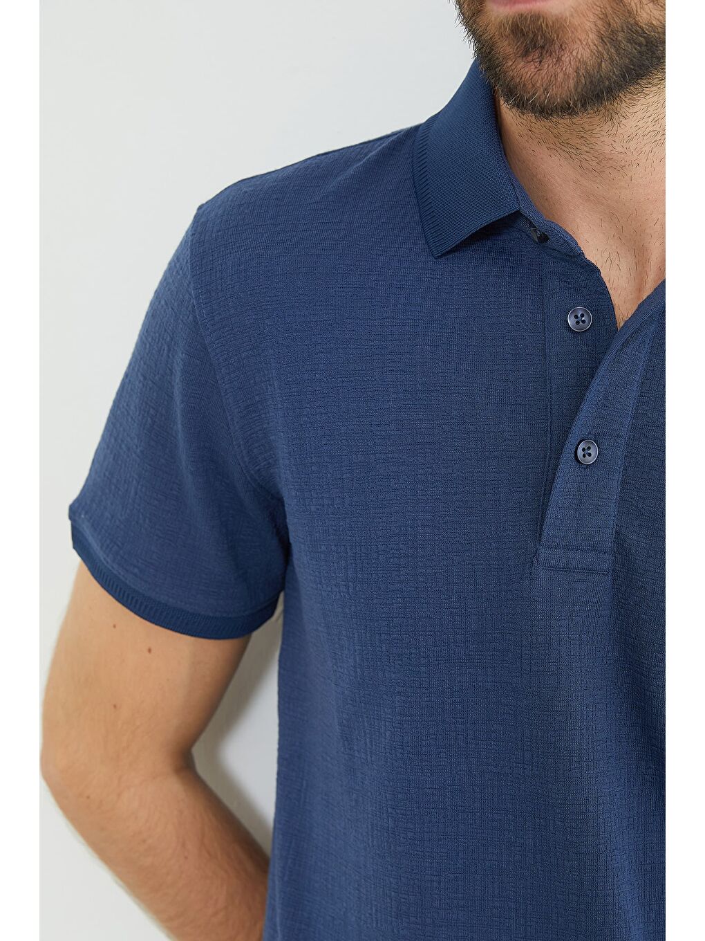 İndigo Desenli Polo Yaka Regular Fit Tişört-4