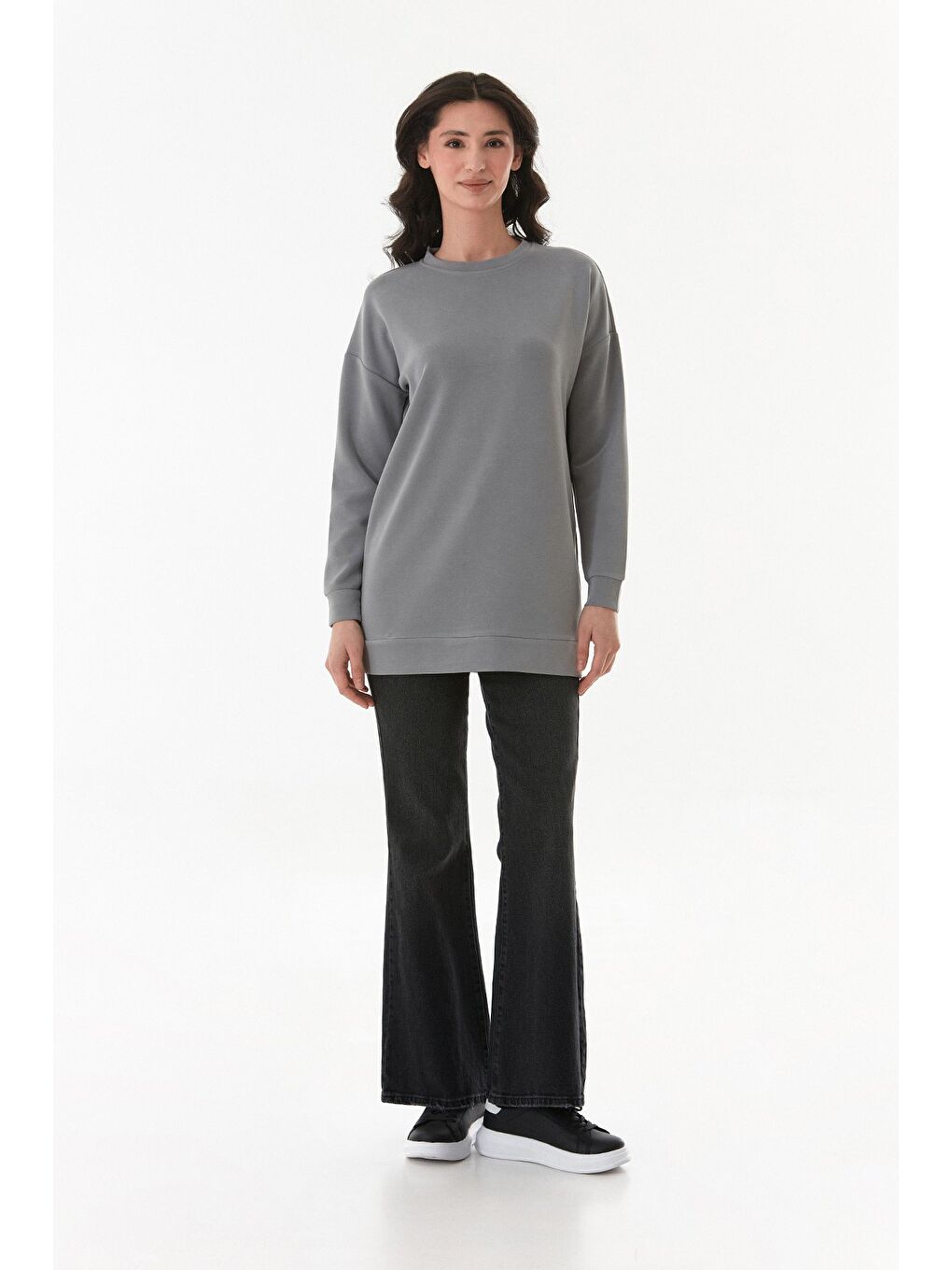 Gri Basic Bisiklet Yaka Modal Tunik-1