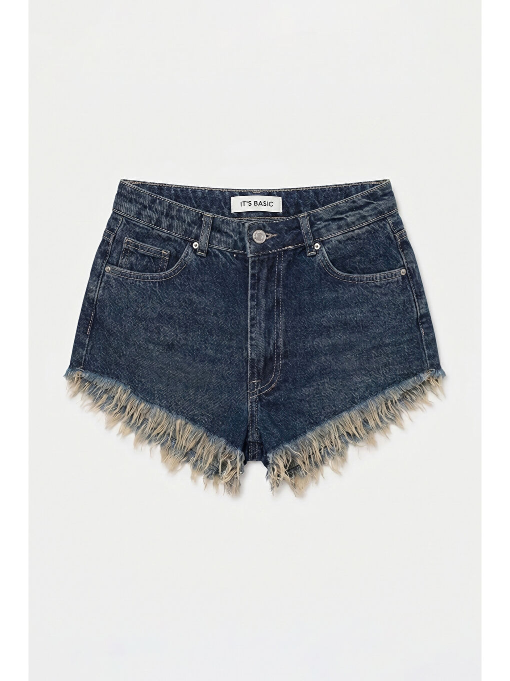 Mavi Kadın Koyu Jean 2s6 Mini Boy Paça Püsküllü Denim Şort