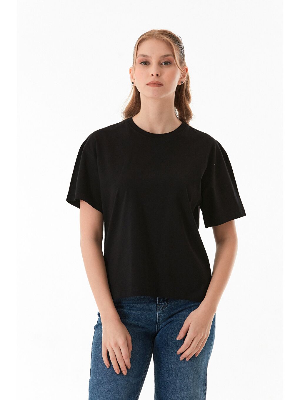 Siyah Basic Bisiklet Yaka Tişört-1