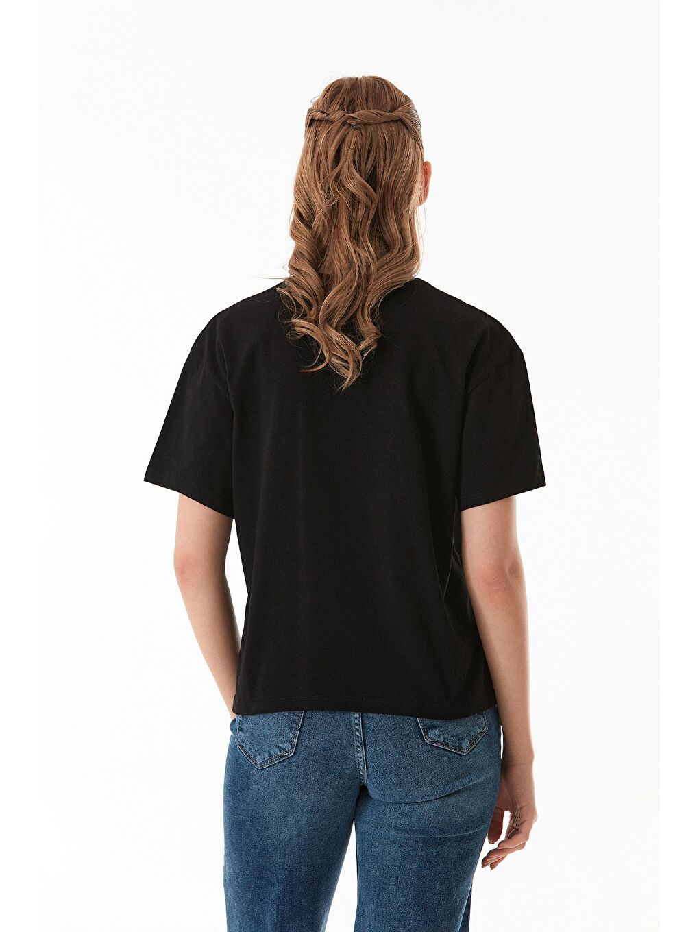 Siyah Basic Bisiklet Yaka Tişört-3