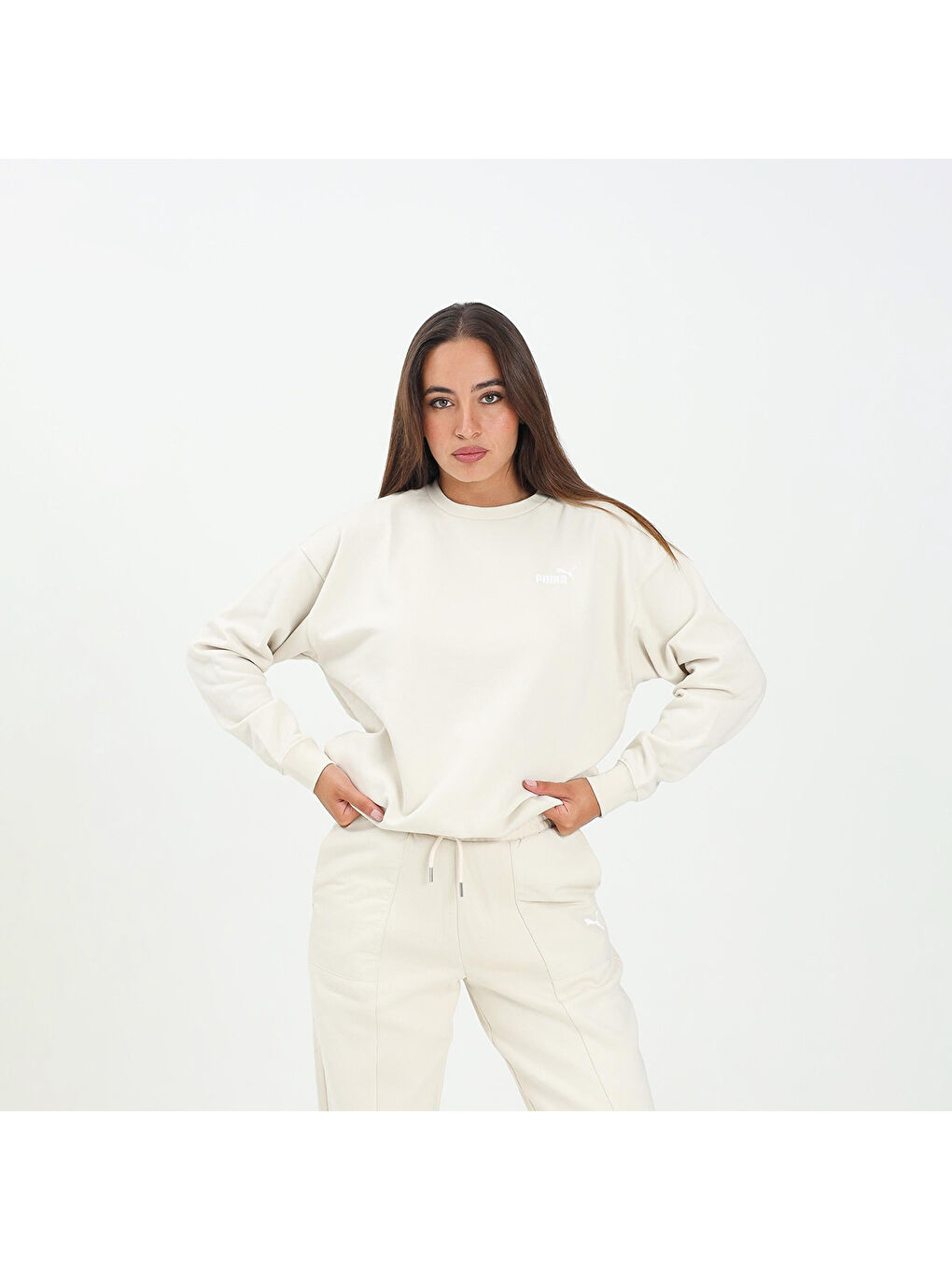 Essentials Small Logo Relaxed Kadın Bej Bisiklet Yaka Sweatshirt-2