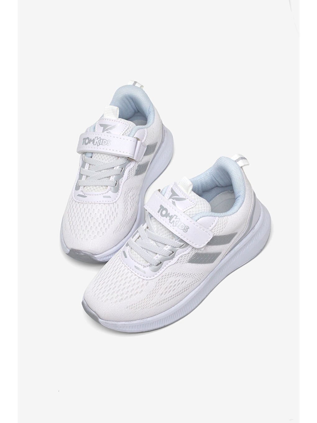Çocuk Unisex Beyaz Gümüş Rahat Kalıp Nefes Alabilen Cırtlı Bağcıklı Sneaker-1