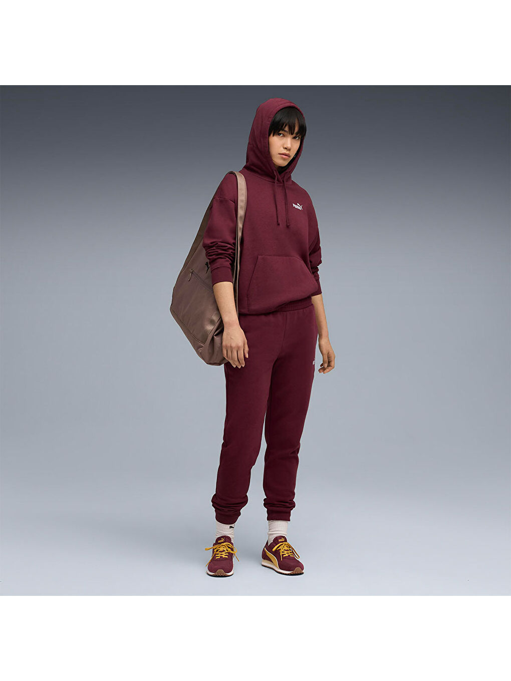 Essentials Small No.1 Logo Kadın Bordo Kapüşonlu Sweatshirt-2