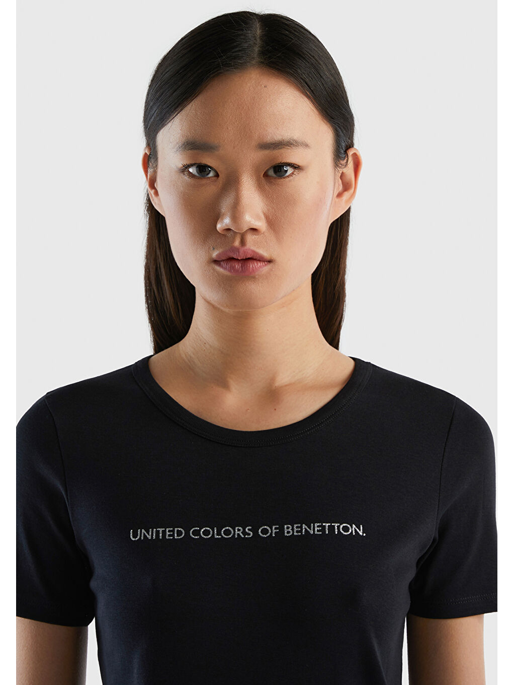 United Colors Of Benetton Kadın Siyah  100 Pamuk Benetton Yazılı Basic T Shirt - 4