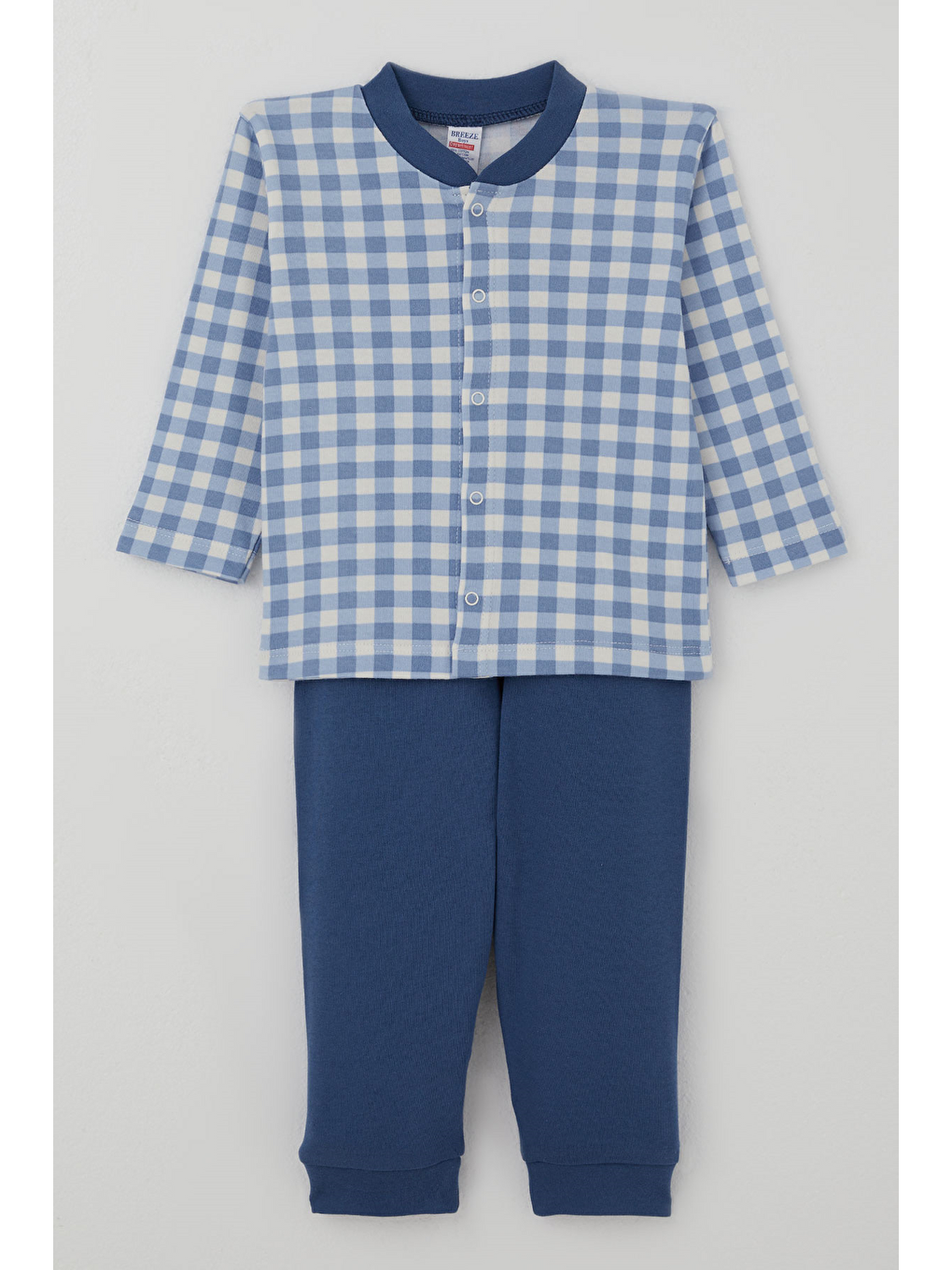 Erkek Bebek Pijama Takımı Ekose Desenli Önden Çıtçıtlı Mavi (4 Ay - 1 Yaş)