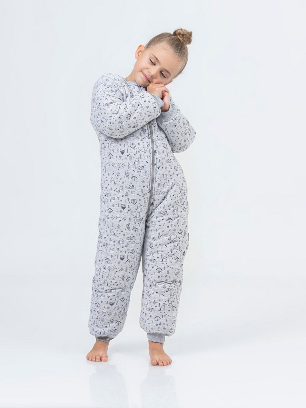 Gri Kız Bebek Kalın Elyaf Dolgulu 2.5 Tog Desenli Uyku Tulumu