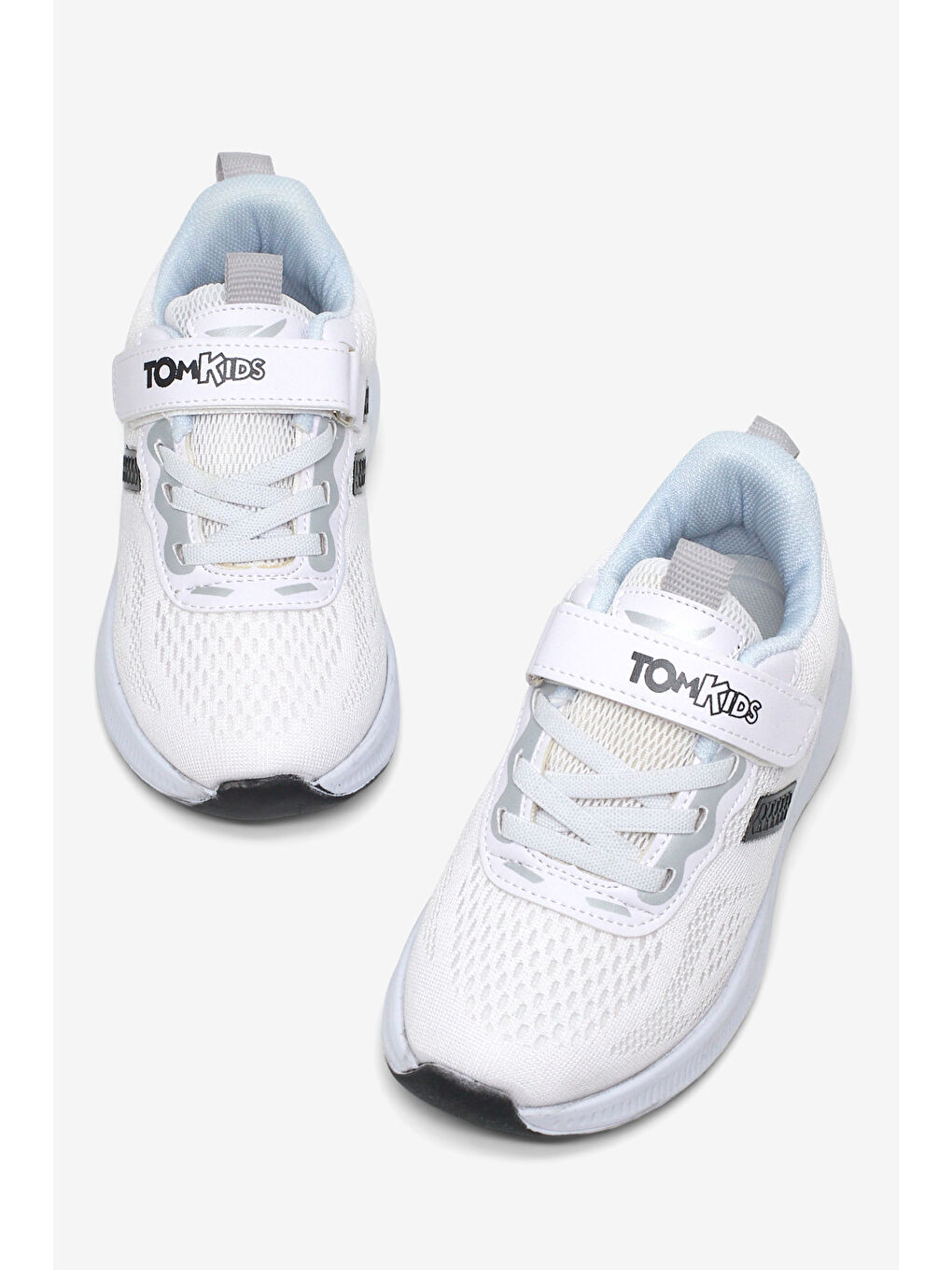 Çocuk Unisex Beyaz Siyah Rahat Kalıp Nefes Alabilen Cırtlı Bağcıklı Sneaker-2